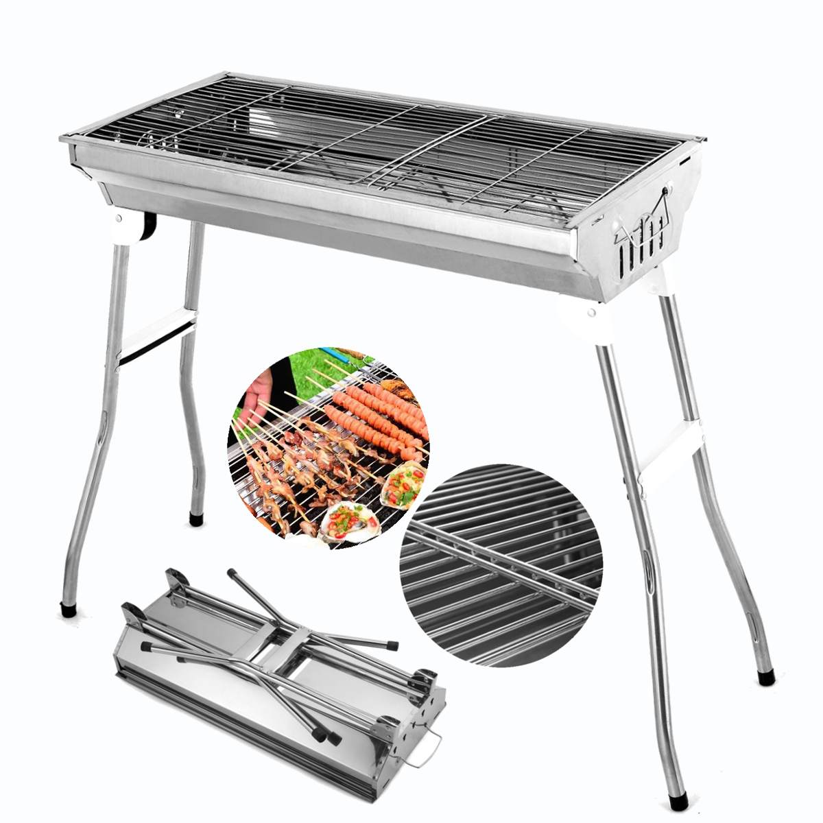 Outdoor Barbecue Grill Stainless Steel Folding